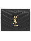 Casandra Matelasse Quilted Lambskin Flap Card Wallet Black - SAINT LAURENT - BALAAN 3