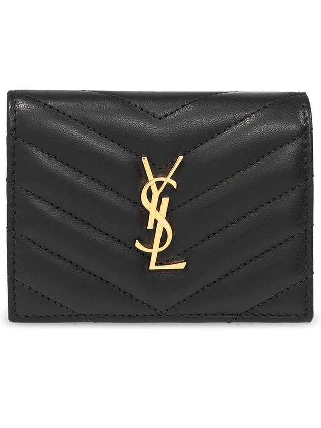 Casandra Matelasse Quilted Lambskin Flap Card Wallet Black - SAINT LAURENT - BALAAN 3