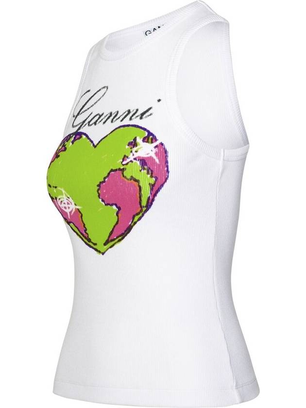 Graphic Rib Heart Tank Cotton Sleeveless White - GANNI - BALAAN 4