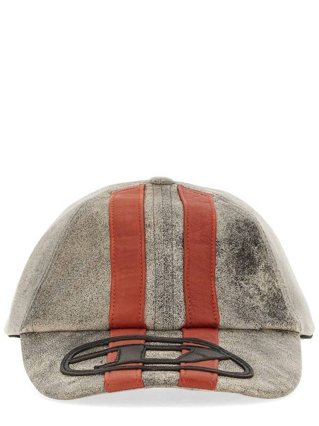 C-Olav Stripes Leather Baseball Ball Cap Grey - DIESEL - BALAAN 2