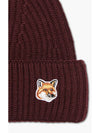 Fox Head Patch Ribbed Beanie Wine Lees - MAISON KITSUNE - BALAAN 4