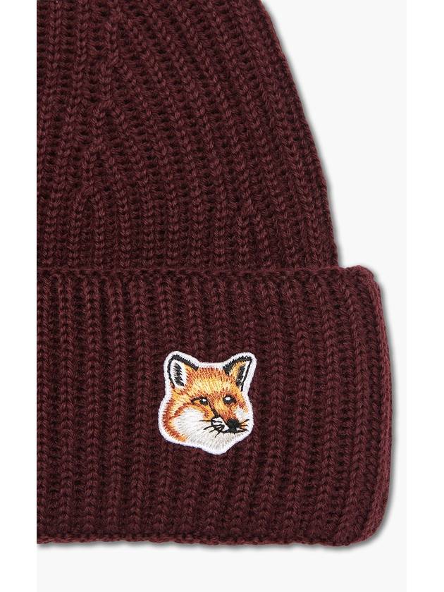 Fox Head Patch Ribbed Beanie Wine Lees - MAISON KITSUNE - BALAAN 4