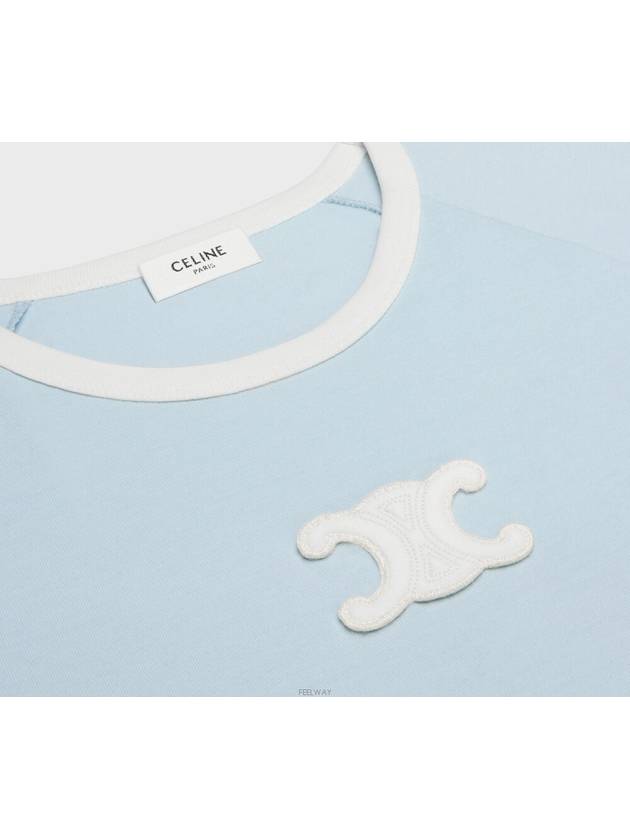 Women s Triomphe Cotton Jersey Short Sleeve T Shirt Pastel Blue Cream - CELINE - BALAAN 3