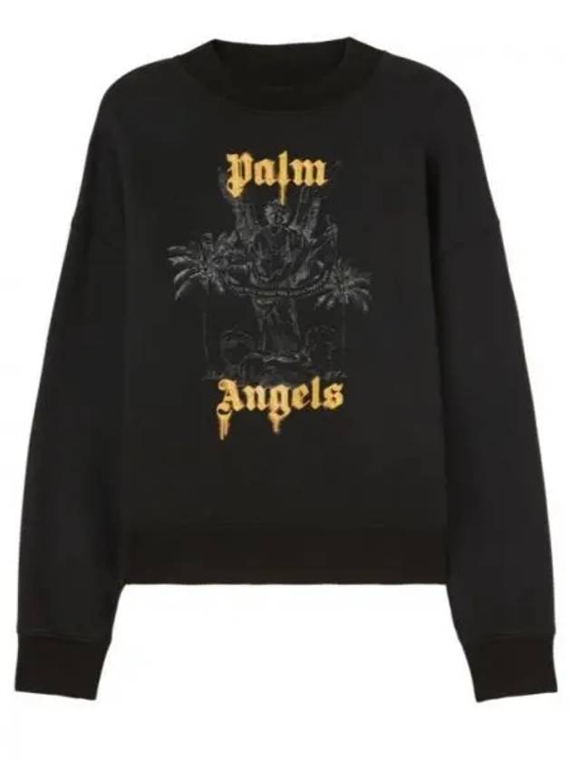 Logo Print Cotton Sweatshirt Black - PALM ANGELS - BALAAN 2