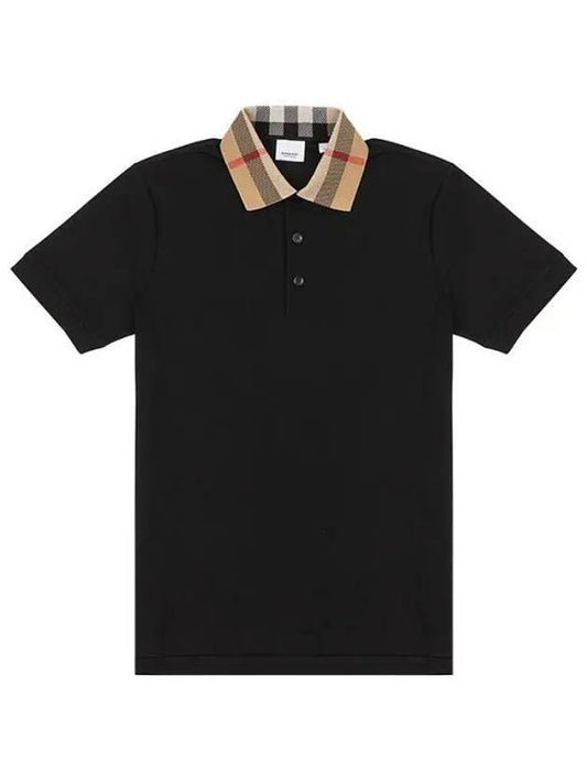 Check Collar Cotton Polo Shirt Black - BURBERRY - BALAAN 2