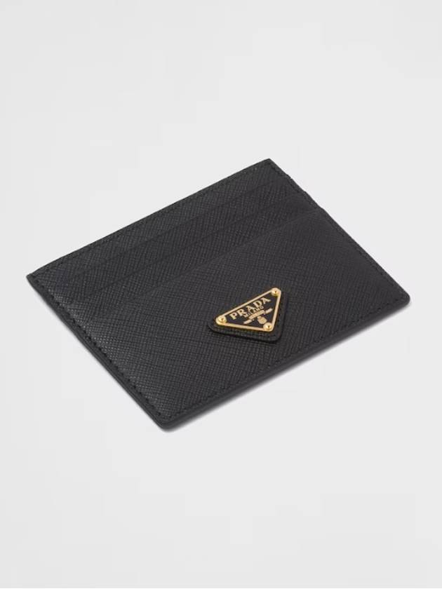 Saffiano Leather Triangle Logo Card Wallet Black Gold - PRADA - BALAAN 4