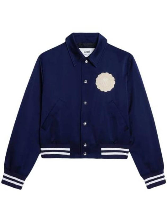 Teddy Logo Patch Jacket Navy - AMI - BALAAN 1