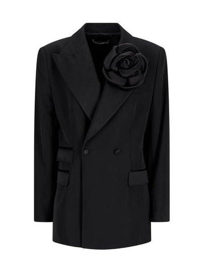 floral applique double breasted blazer jacket black - DOLCE&GABBANA - BALAAN 2