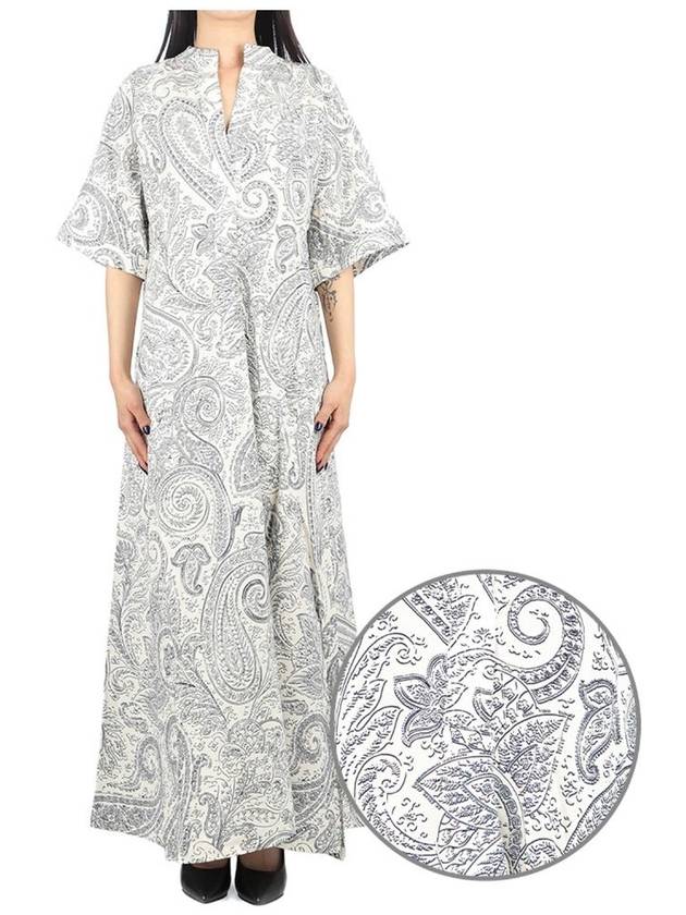 Women's Split Neck Paisley Print Maxi Long Dress Grey - ETRO - BALAAN 2