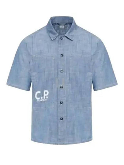 Chambray Logo Short Sleeve Shirt Blue - CP COMPANY - BALAAN 2