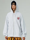 Unisex Heart Printed Hooded Zip-Up White Melange - LMN3011 - BALAAN 2