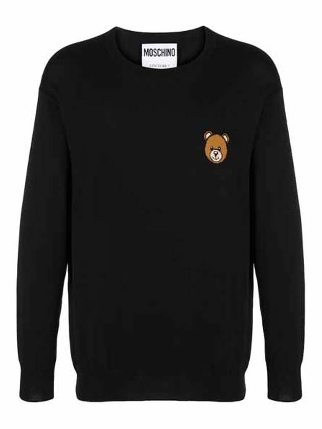 Bear Embroidered Crew Neck Knit Top Black - MOSCHINO - BALAAN 1