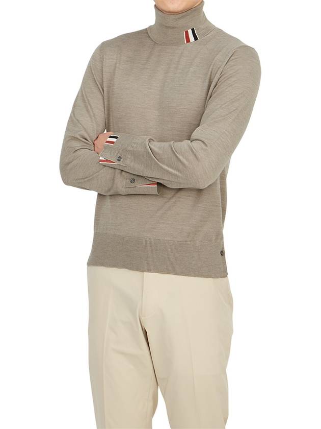 Striped Fine Merino Jersey Turtleneck Medium Brown - THOM BROWNE - BALAAN 6