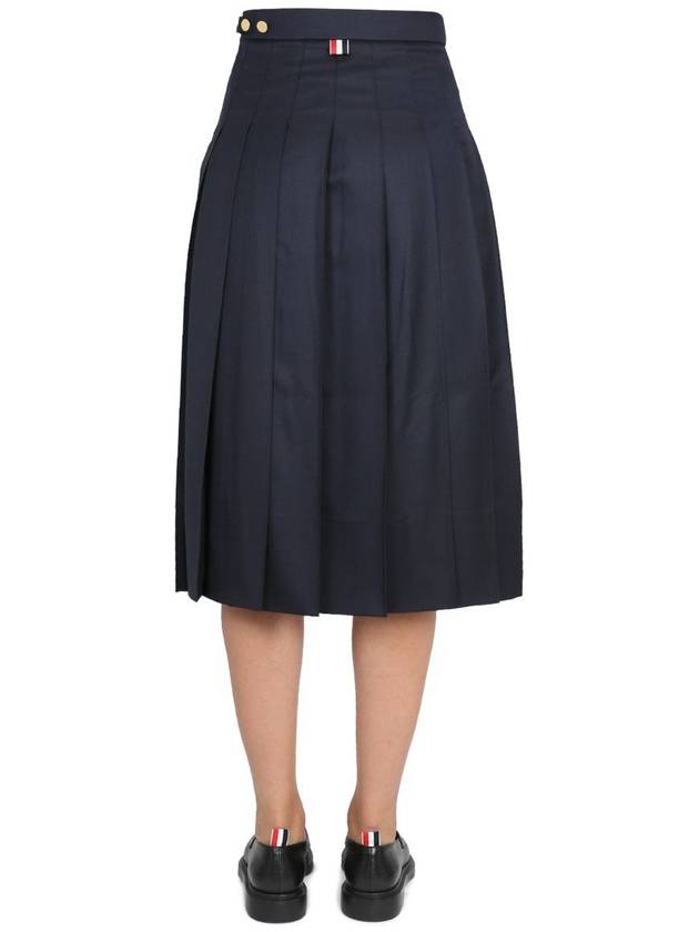 Super 120S Twill Below Knee Pleated Skirt Navy - THOM BROWNE - BALAAN 7