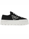 Double Wheel Re-Nylon Gabardine Low-Top Sneakers Black White - PRADA - BALAAN 1