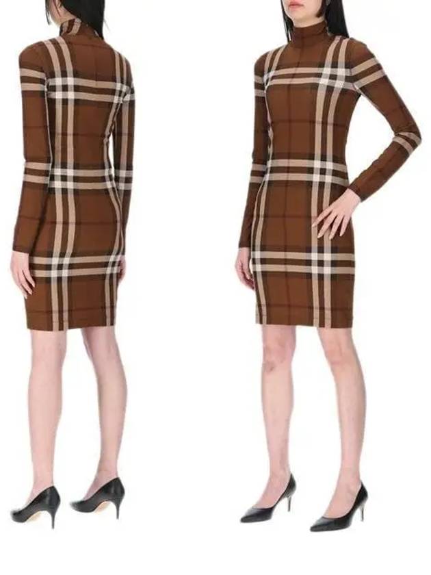 WoMen's Check Stretch Funnel Neck Midi Dress Brown - BURBERRY - BALAAN 2