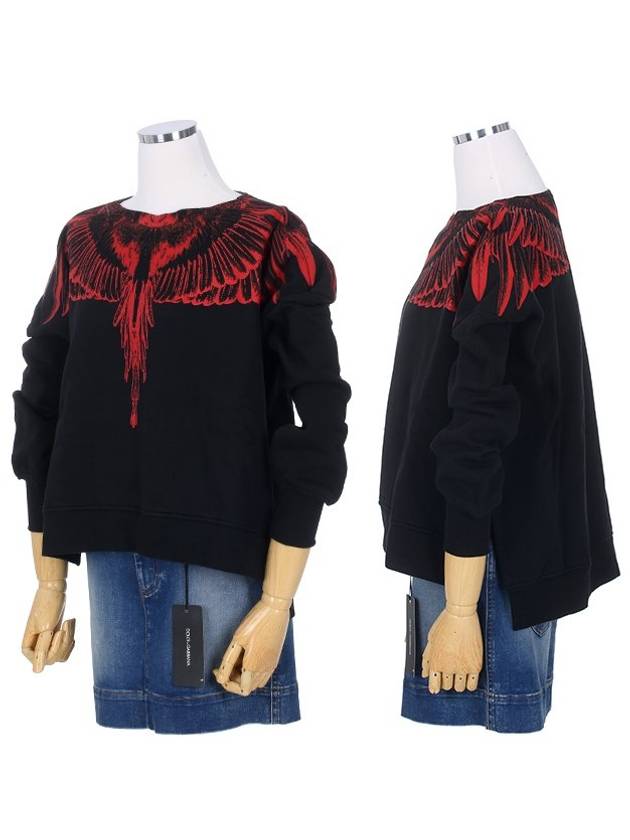 Red Wings Print Cotton Sweatshirt Black - MARCELO BURLON - BALAAN 4