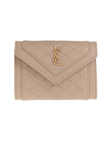 Gabi Envelope Quilting Small Lambskin Half Wallet Beige - SAINT LAURENT - BALAAN 1