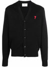 heart logo V-neck wool cardigan black - AMI - BALAAN 2