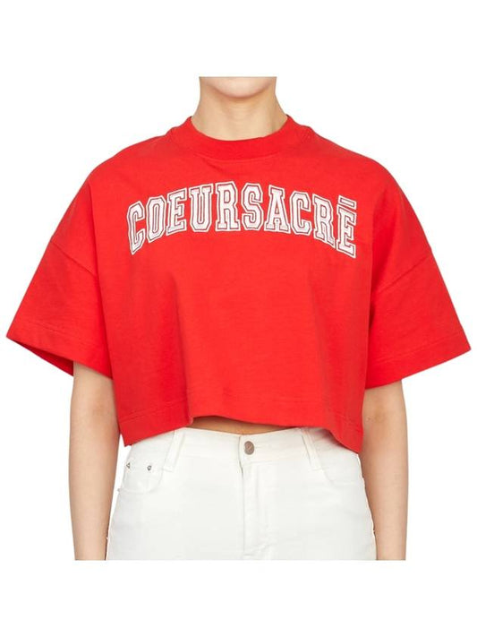 Logo Crop Short Sleeve T-shirt Red - AMI - BALAAN 2