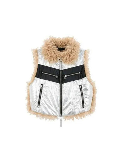 Women s Fur Trim Ripstop Vest Gray - DIESEL - BALAAN 1