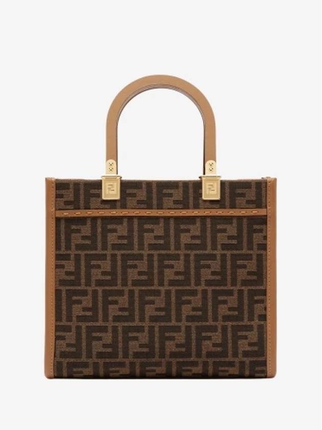 Sunshine FF Jacquard Fabric Small Tote Bag Brown - FENDI - BALAAN 5