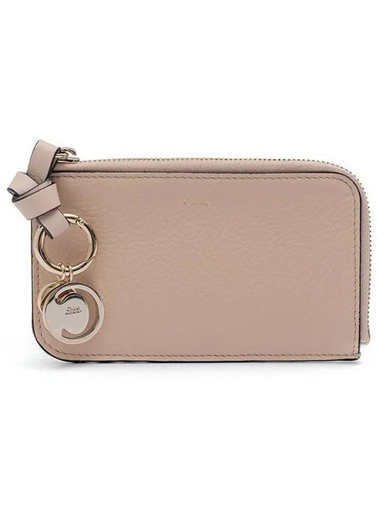 Alphabet Half Zip Leather Card Wallet Pink - CHLOE - BALAAN 1