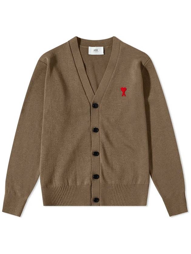 Small Heart Logo Wool Cardigan Beige - AMI - BALAAN 2