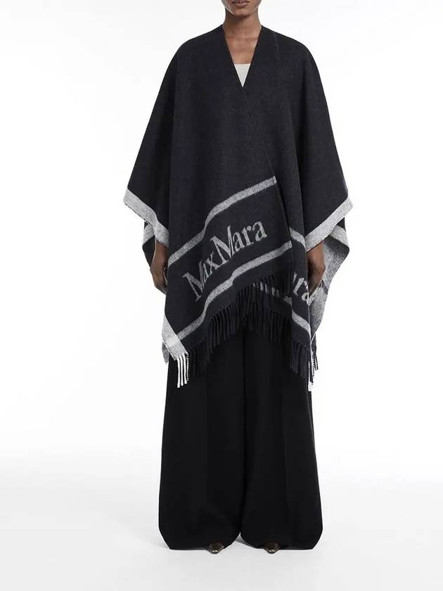 Logo Detail Fringed Cape Black - MAX MARA - BALAAN 3