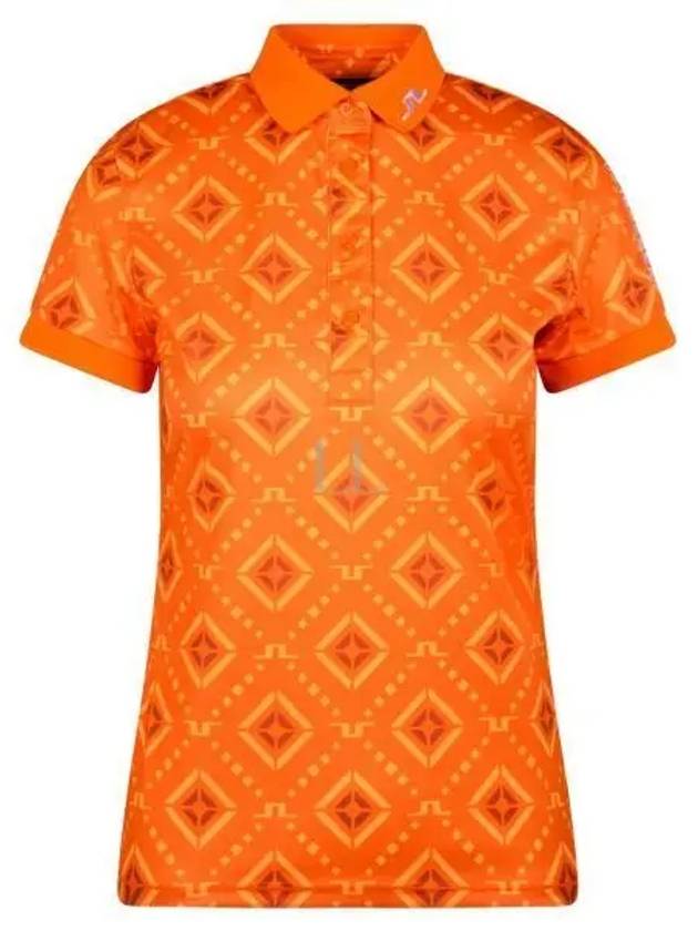 Women's Tour Tech Diamond Logo Print Polo Short Sleeve T-Shirt Orange - J.LINDEBERG - BALAAN 2