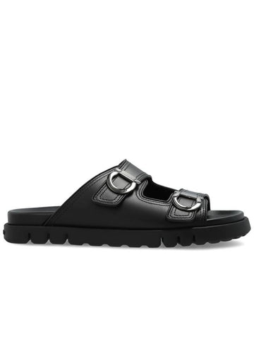 FERRAGAMO Leather Slides Colly, Men's, Black - SALVATORE FERRAGAMO - BALAAN 1