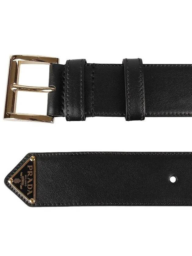 Triangular Logo Plaque City Leather Belt Black - PRADA - BALAAN 3