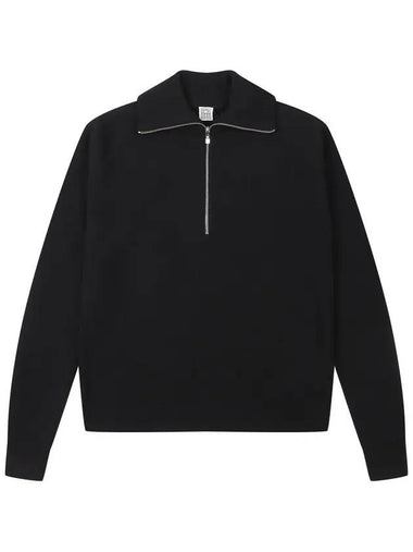 Half Zip-Up Merino Wool Knit Top Black - TOTEME - BALAAN 1