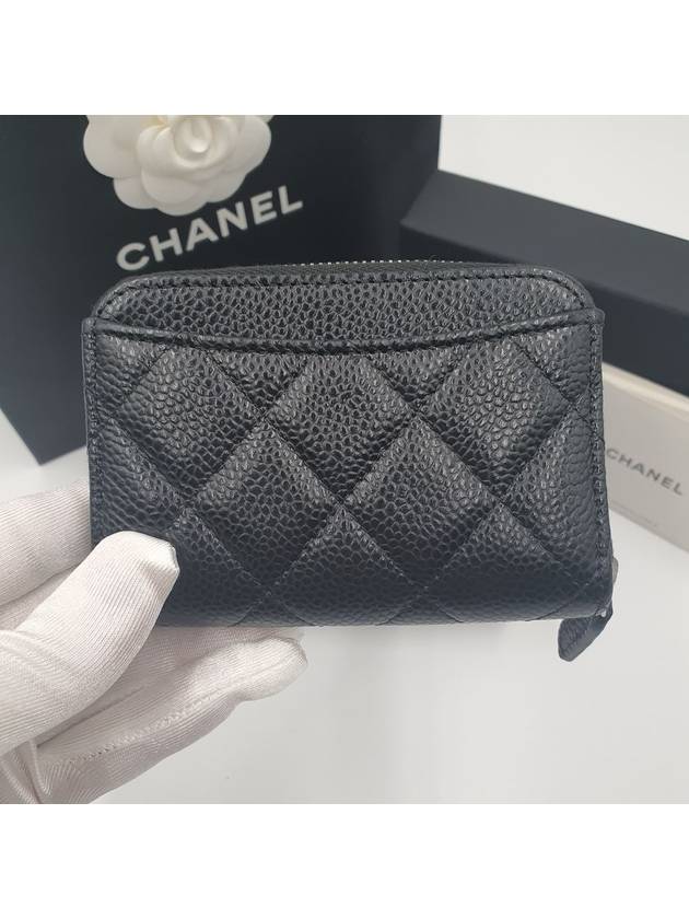 Classic Zipped Coin Purse Grained Calfskin Silver Black - CHANEL - BALAAN 8