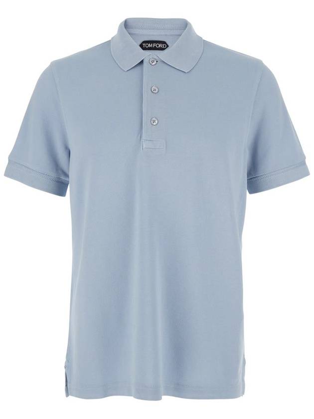 Light-Blue Short-Sleeves Polo In Cotton Piquet Jersey Man - TOM FORD - BALAAN 1