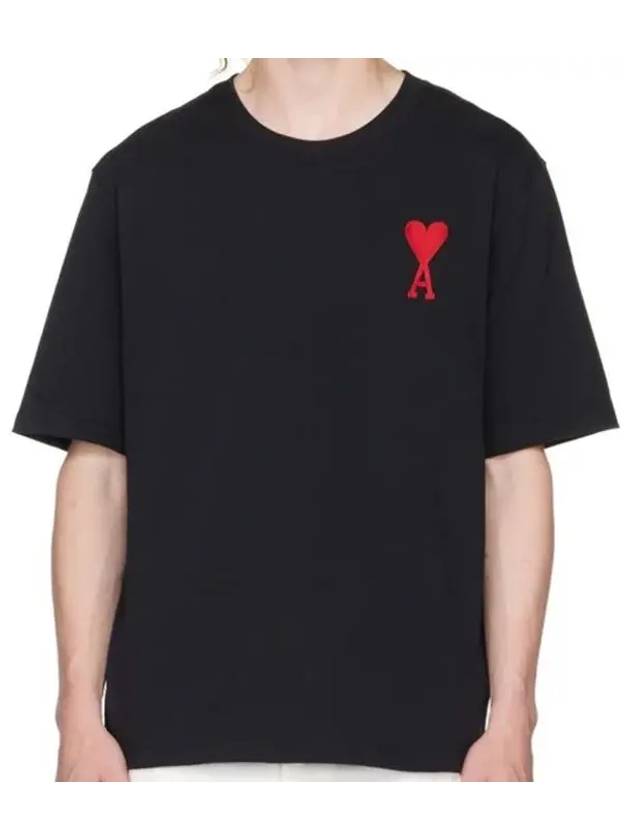 Heart Logo Cotton Jersey Short Sleeve T-Shirt Black - AMI - BALAAN 2