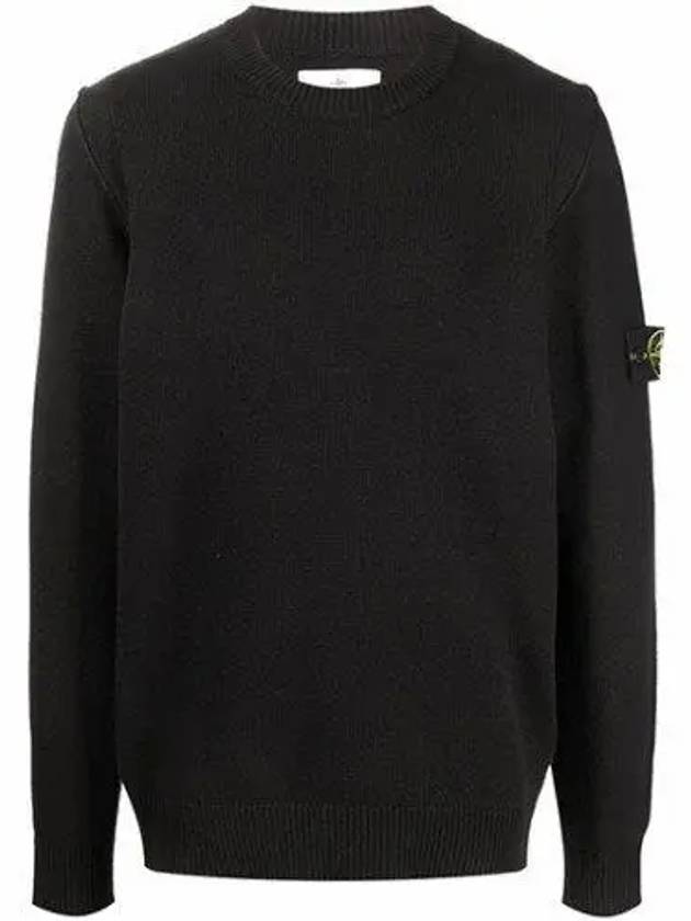 Wappen Patch Crew Neck Wool Knit Top Black - STONE ISLAND - BALAAN 2