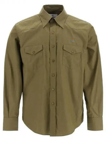 ORB Logo Cotton Long Sleeve Shirt Olive - VIVIENNE WESTWOOD - BALAAN 2