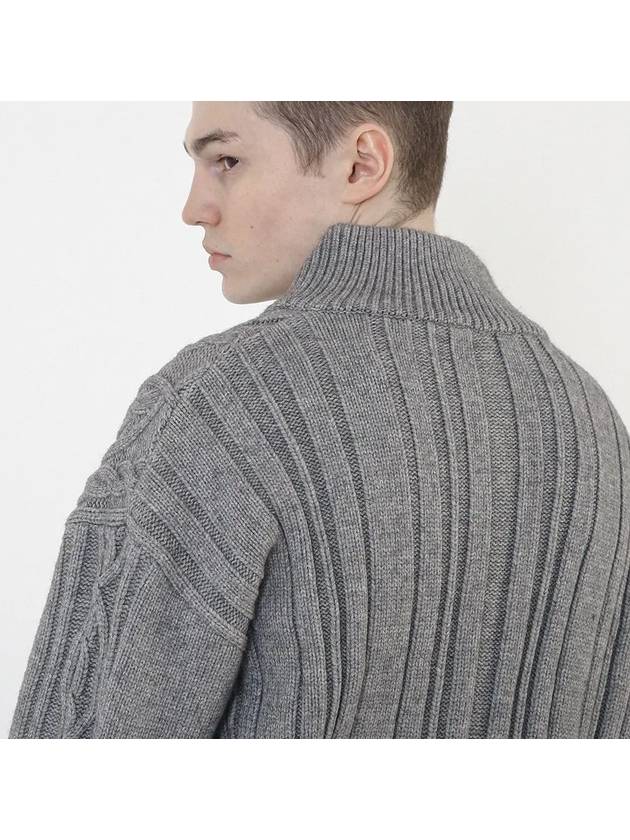 Heavy Cable High Neck Knit Zip up Gray - CHANCE'S NOI - BALAAN 5