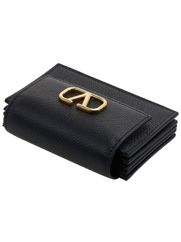 V Logo Flapover Card Wallet Black - VALENTINO - BALAAN 5