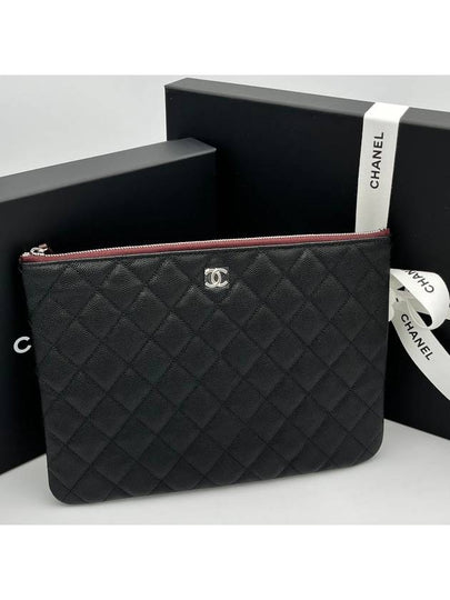 Medium Classic Clutch Bag Caviar Leather & Silver Black - CHANEL - BALAAN 2