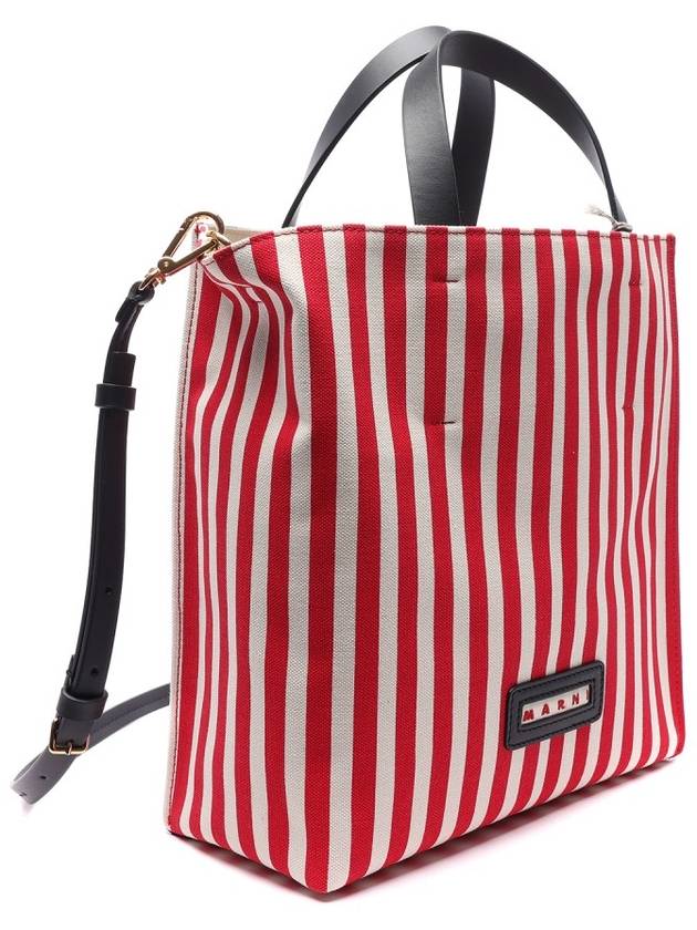 Logo Striped Tote Bag Red - MARNI - BALAAN 4