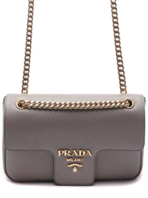 Saffiano Leather Chain Shoulder Bag Grey - PRADA - BALAAN 3