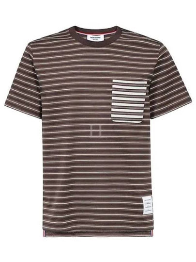 Men's Striped Cotton Short Sleeve T-Shirt Brown - THOM BROWNE - BALAAN 2