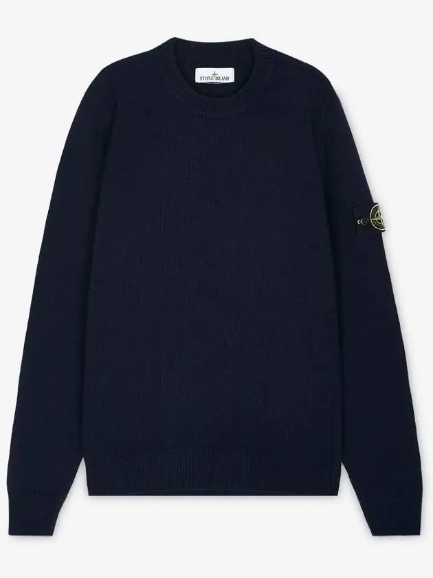 Logo Patch Crew Neck Wool Knit Top Navy - STONE ISLAND - BALAAN 3