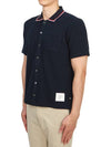 Three-Line Collar Texture Cotton Short Sleeve Shirt Navy - THOM BROWNE - BALAAN 5