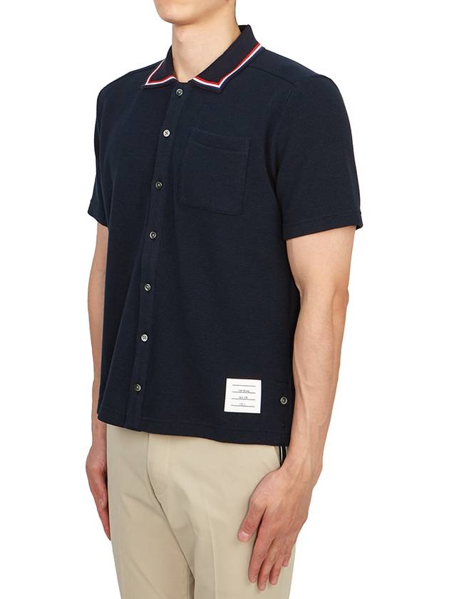 Three-Line Collar Texture Cotton Short Sleeve Shirt Navy - THOM BROWNE - BALAAN 3