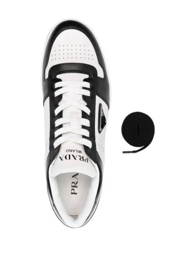 Men's Downtown Triangle Logo Leather Low Top Sneakers White Black - PRADA - BALAAN 5