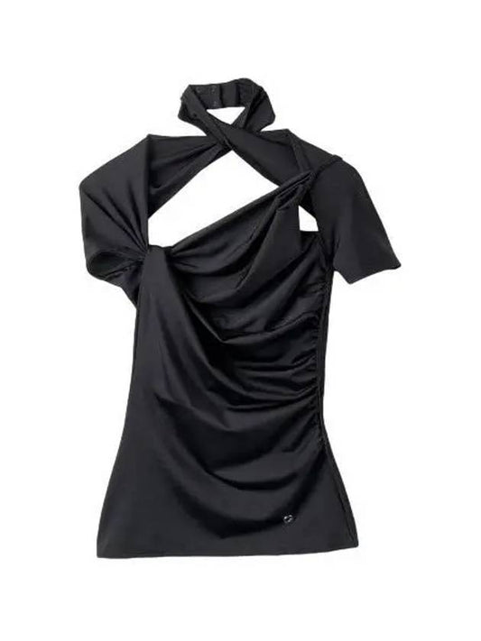 Ashmetric draped jersey short sleeve t shirt black - COPERNI - BALAAN 1