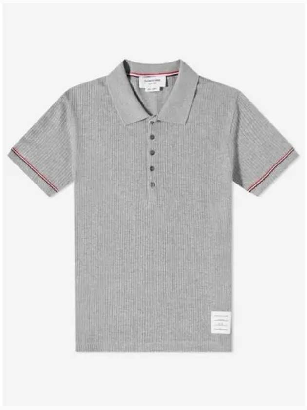 Thermal Rip Stripe Short Sleeve Polo Shirt Grey - THOM BROWNE - BALAAN 2